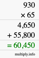 How to calculate 930 times 65 using long multiplication How to calculate 930 times 65 using long multiplication
