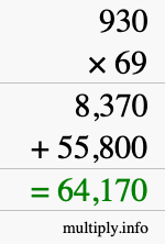 How to calculate 930 times 69 using long multiplication