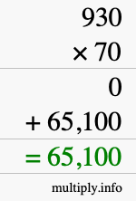 How to calculate 930 times 70 using long multiplication
