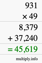 How to calculate 931 times 49 using long multiplication