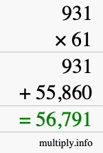 How to calculate 931 times 61 using long multiplication