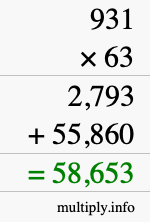 How to calculate 931 times 63 using long multiplication