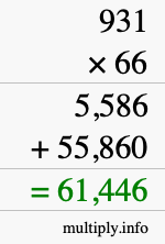 How to calculate 931 times 66 using long multiplication