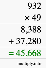 How to calculate 932 times 49 using long multiplication