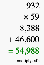 How to calculate 932 times 59 using long multiplication