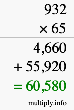 How to calculate 932 times 65 using long multiplication How to calculate 932 times 65 using long multiplication