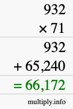 How to calculate 932 times 71 using long multiplication