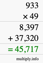 How to calculate 933 times 49 using long multiplication