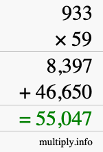 How to calculate 933 times 59 using long multiplication