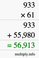 How to calculate 933 times 61 using long multiplication
