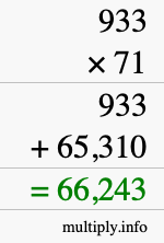 How to calculate 933 times 71 using long multiplication