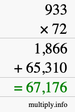 How to calculate 933 times 72 using long multiplication