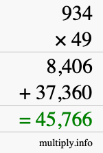 How to calculate 934 times 49 using long multiplication
