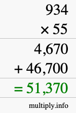 How to calculate 934 times 55 using long multiplication