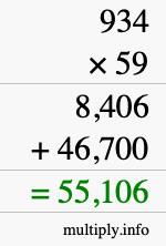 How to calculate 934 times 59 using long multiplication