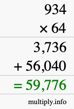 How to calculate 934 times 64 using long multiplication