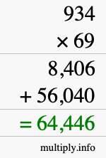How to calculate 934 times 69 using long multiplication