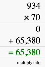 How to calculate 934 times 70 using long multiplication