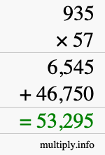 How to calculate 935 times 57 using long multiplication