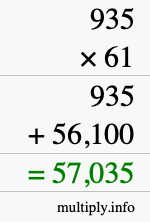 How to calculate 935 times 61 using long multiplication