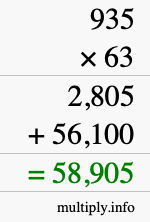 How to calculate 935 times 63 using long multiplication