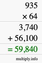 How to calculate 935 times 64 using long multiplication