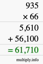How to calculate 935 times 66 using long multiplication