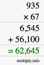 How to calculate 935 times 67 using long multiplication