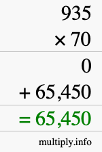 How to calculate 935 times 70 using long multiplication