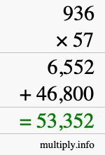 How to calculate 936 times 57 using long multiplication