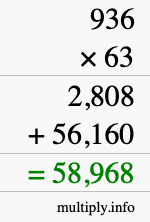 How to calculate 936 times 63 using long multiplication