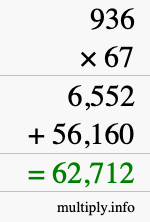 How to calculate 936 times 67 using long multiplication