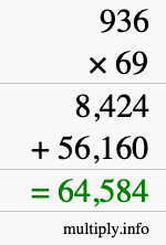 How to calculate 936 times 69 using long multiplication