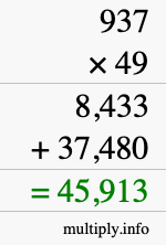 How to calculate 937 times 49 using long multiplication