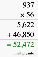 How to calculate 937 times 56 using long multiplication
