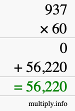 How to calculate 937 times 60 using long multiplication