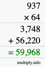 How to calculate 937 times 64 using long multiplication