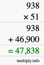 How to calculate 938 times 51 using long multiplication