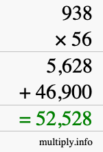 How to calculate 938 times 56 using long multiplication