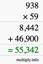How to calculate 938 times 59 using long multiplication