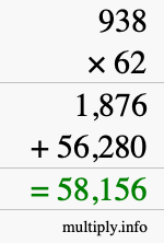 How to calculate 938 times 62 using long multiplication