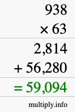How to calculate 938 times 63 using long multiplication