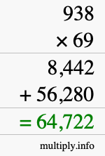 How to calculate 938 times 69 using long multiplication
