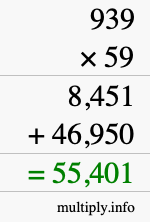 How to calculate 939 times 59 using long multiplication