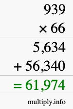 How to calculate 939 times 66 using long multiplication