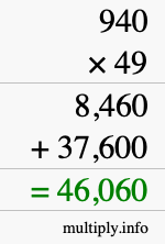 How to calculate 940 times 49 using long multiplication