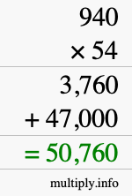 How to calculate 940 times 54 using long multiplication How to calculate 940 times 54 using long multiplication