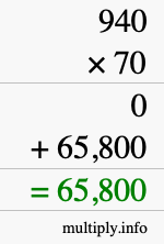 How to calculate 940 times 70 using long multiplication