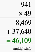 How to calculate 941 times 49 using long multiplication