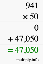 How to calculate 941 times 50 using long multiplication